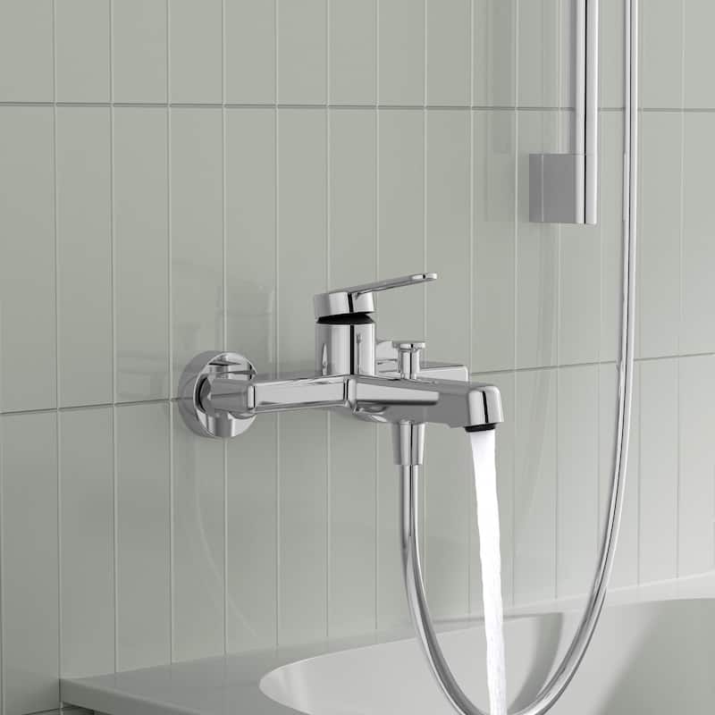 Modland Wall-Mounted Bathtub Faucet with 3-Function Hand Shower, 1.59GPM, Matte Black/Chrome, CUPC Certified