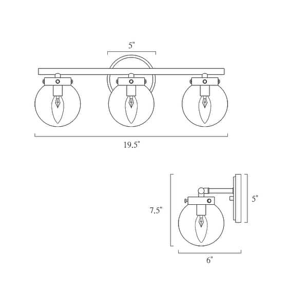 dimension image slide 1 of 3, Rella Modern Farmhouse Black Gold Bathroom Vanity Light Orb Glass Dimmable Wall Sconces for Powder Room