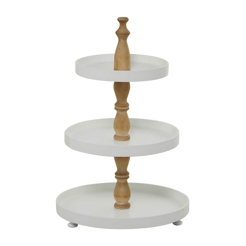 Wood 3 Level Tiered Server with Wood Post - Black or White - Roche River Decor