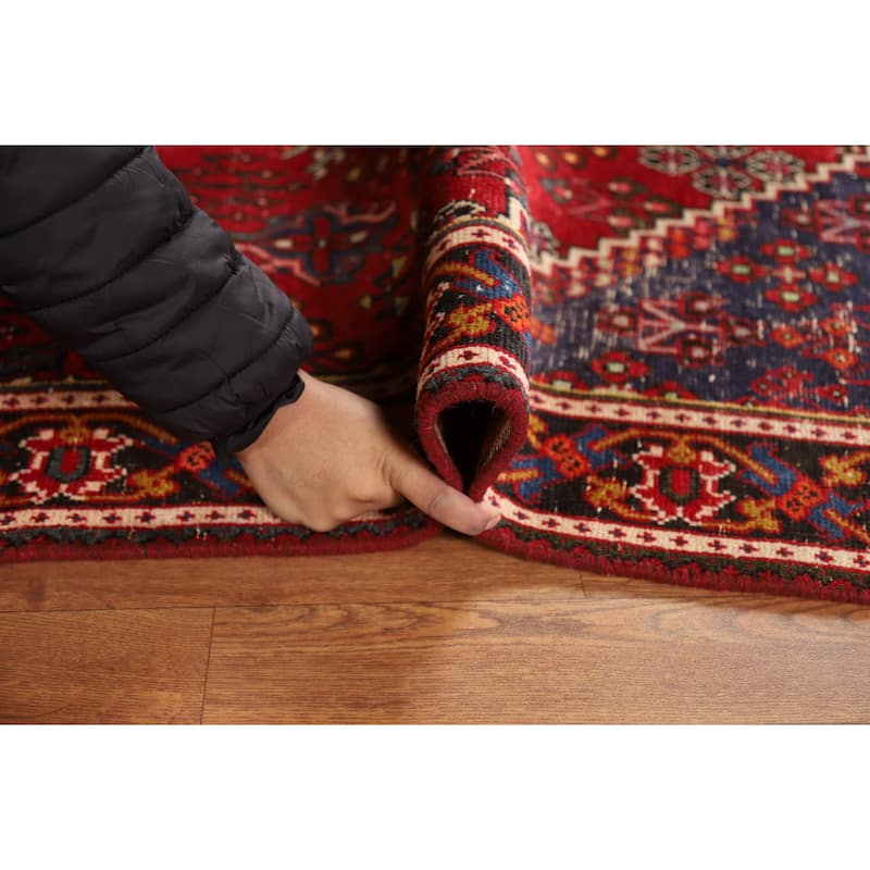 Red Geometric Joshaghan Persian Area Rug Handmade Wool Carpet - 4'3" x 6'11"