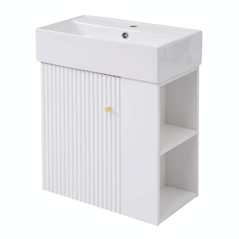 21.6-Inch Modern Floating Bathroom Vanity with Ceramic Basin
