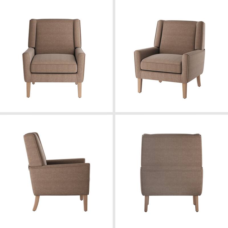 Mid-Century Linen Wing Chair - Tailored Channel Tufting & Walnut Tapered Legs, Compact Accent for Reading Nooks