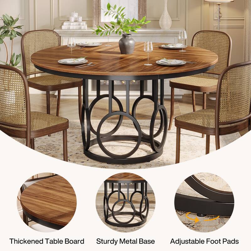 Round Dining Table for 4-6, 47” Dinner Table for Kitchen