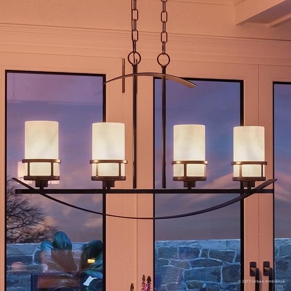 Luxury Rustic Chandelier, 18.5"H x 32.5"W, with Craftsman Style, Banded Wrought Iron Design, Forged Iron Finish (60 to 100 Watts - Steel - Nickel - 4 - Chandeliers For Bedrooms by Overstock.com