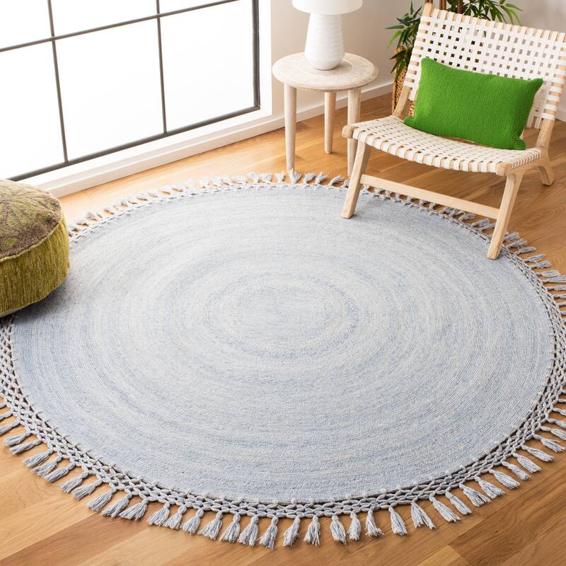 SAFAVIEH Handmade Sahara Iridian Tassel Rug - 6' Round - Blue