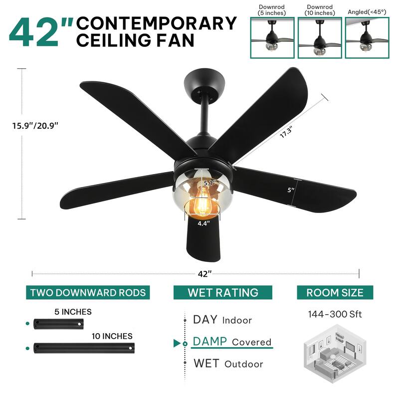 Moasis 42"/52" Ceiling Fan with Lights with Glass Lampshade and Remote Control