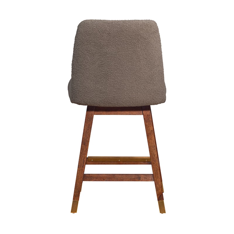 HomeRoots 26" Taupe and Brown Solid Wood Counter Height Swivel Bar Chair