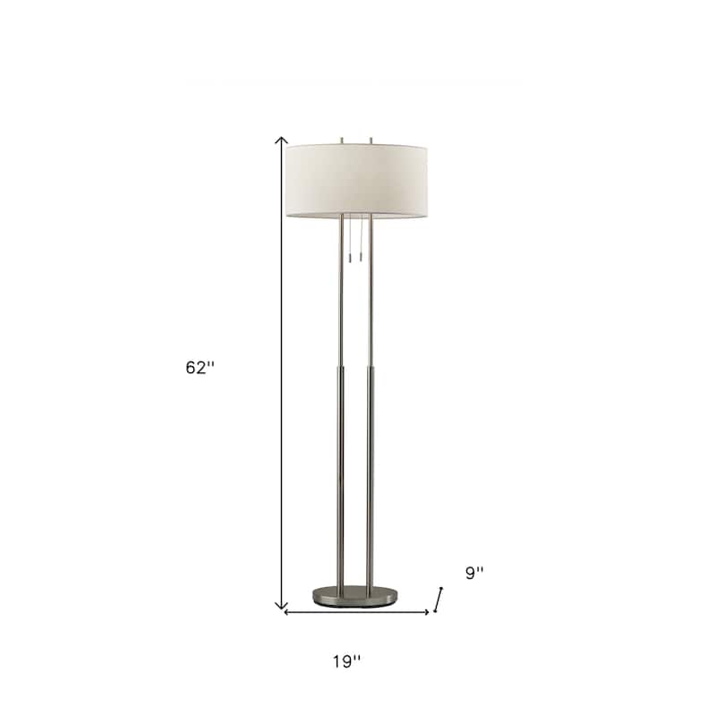 HomeRoots 62" Silver Metal Task Floor Lamp With White Fabric Drum Shade