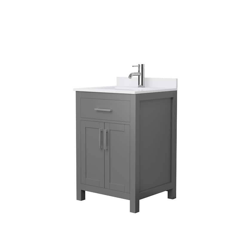 Beckett 24 Inch Single Vanity, Cultured Marble Top - Dark Gray, Nickel Trim, White Cultured Marble Top