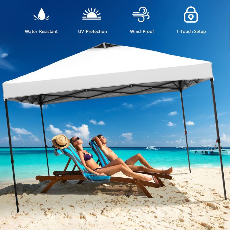 Ainfox 10x10 Pop Up Canopy Tent with 4 Sidewalls, Easy Set up with One Push Lift Outdoor Beach Gazebos with 4 Sandbags
