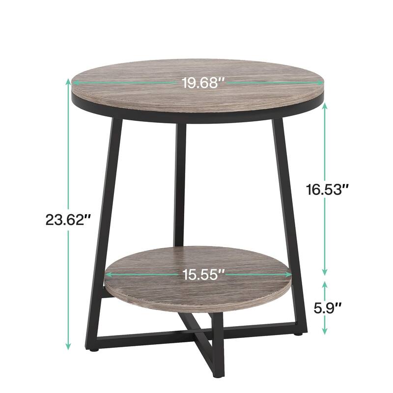 2-tier Rustic Small Round Side End Table for Living Room