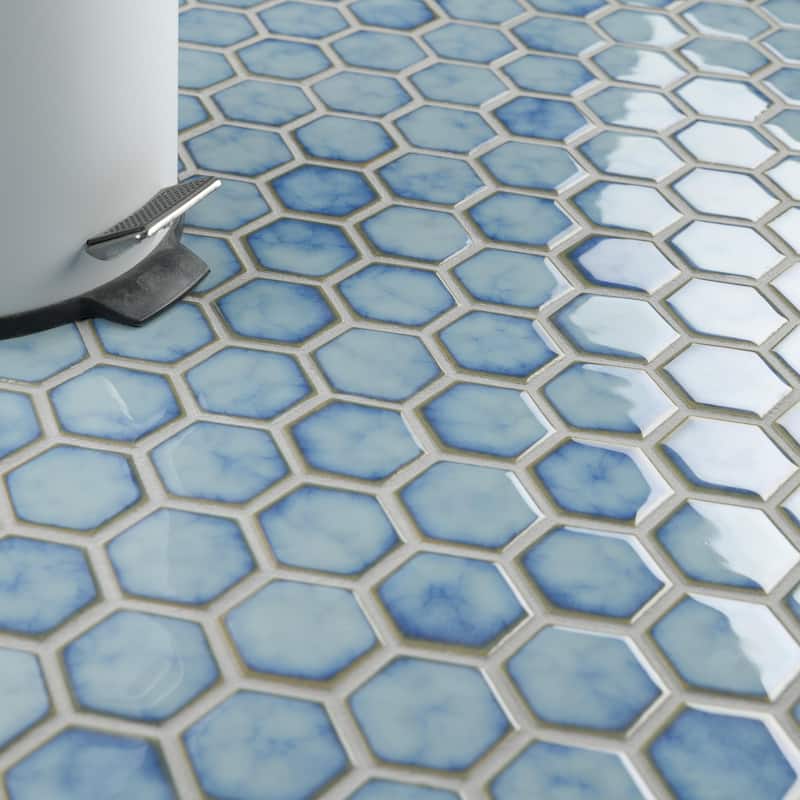Merola Tile Hudson Due 2" Hex Marine 10-7/8" x 12-5/8" Porcelain Mosaic Floor and Wall Tile
