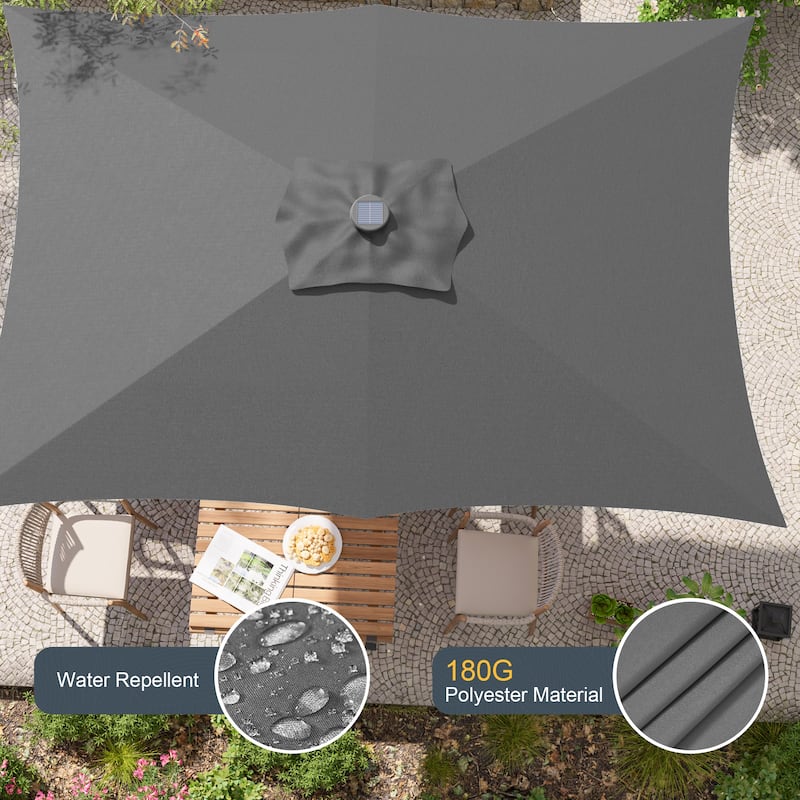 LIVOOSUN 10x6.5ft Steel Solar-Powered LED Patio Umbrella,w/Crank Tilt