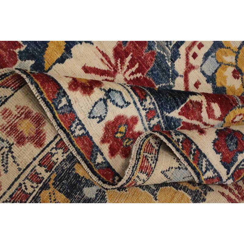 Hand Knotted Oriental 100% Wool Carpet Transitional Floral Navy Blue & Blues Oushak Area Rug - 6' 6'' X 5' 3''