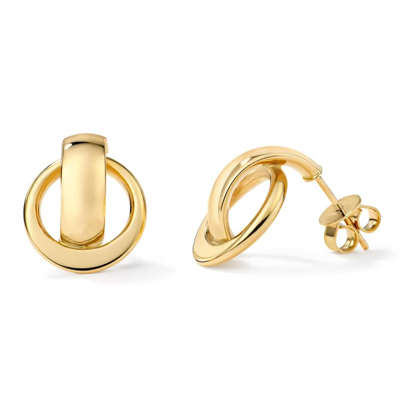 Clover 14K Yellow Gold Polished Sculpted Circle Stud Earrings