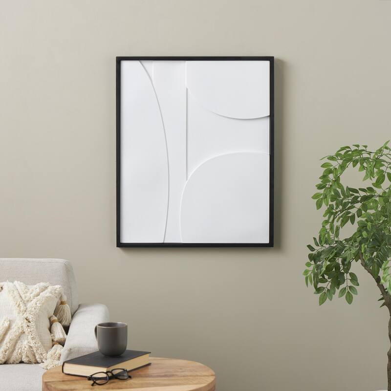Wood Geometric Dimensional Art Deco Arched Living Room Wall Decor with Brown or Black Frame - Cream or White - Roche River Decor