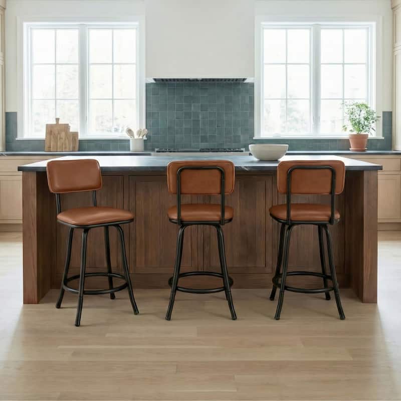 Azalea Park Swivel Barstool with Adjustable Height, Set of 3 - Brown