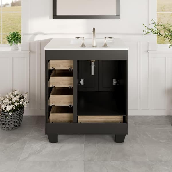 Eviva Acclaim 28 in. W x 22 in. D x 34 in. H Bath Vanity in Espresso with White Carrara Quartz Top with White Sink