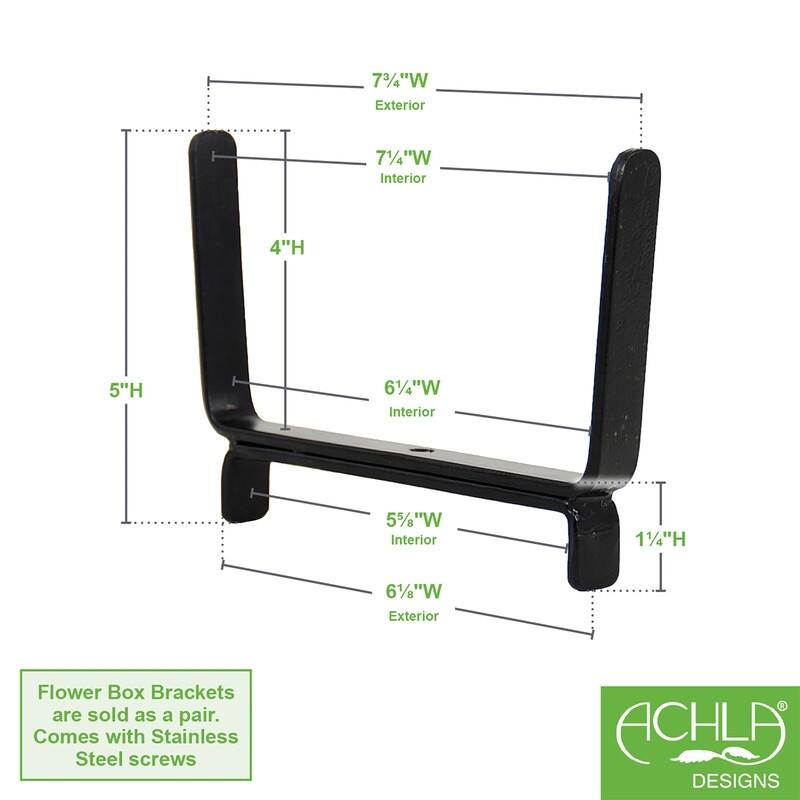 Achla Designs Flower Box Brackets for 2x6 Rail, 5.25 Inch Tall, Black Powder Coat Finish