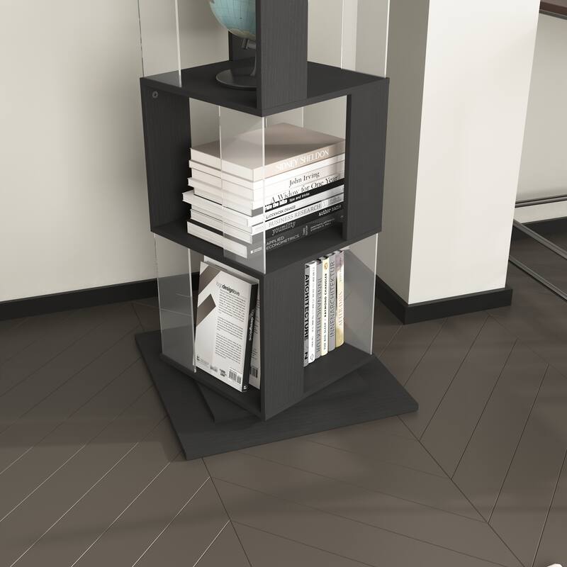 6 tier Rotating Bookshelf, Floor Rack Simple Bookcase with Acrylic plate Bookshelf with anti-toppling base