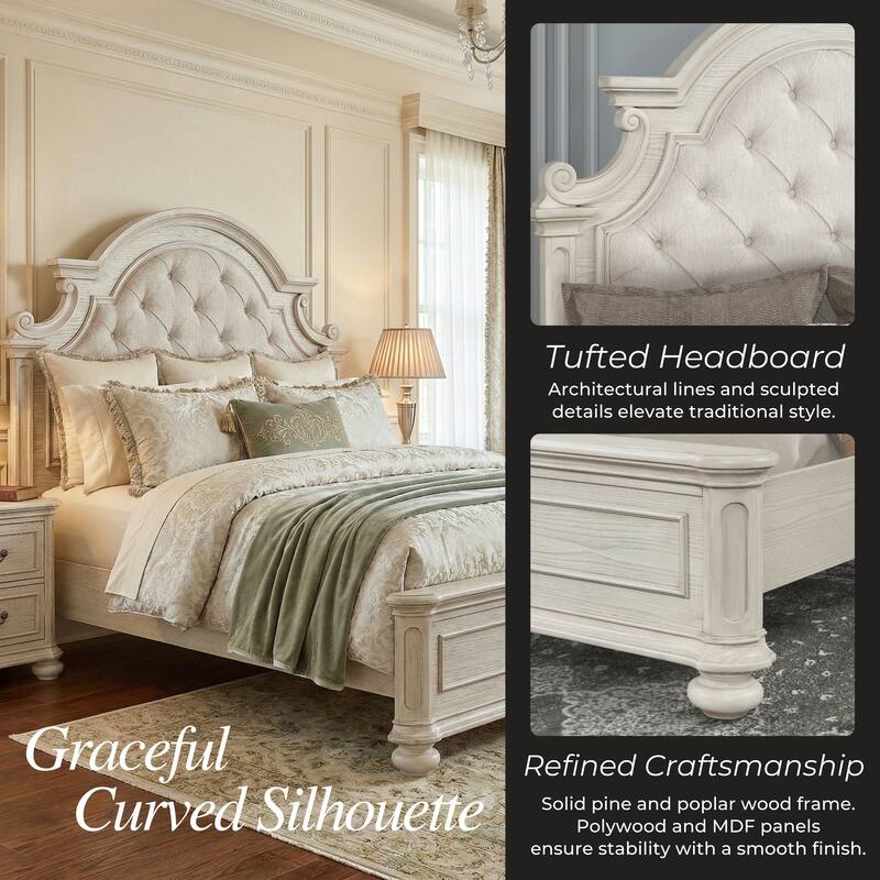 Roundhill Furniture Nelson French Traditional 6-Piece Bedroom Set, Antique White