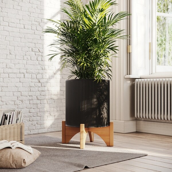 Everett Black Mid-Century Modern Indoor Metal Pot Planter with