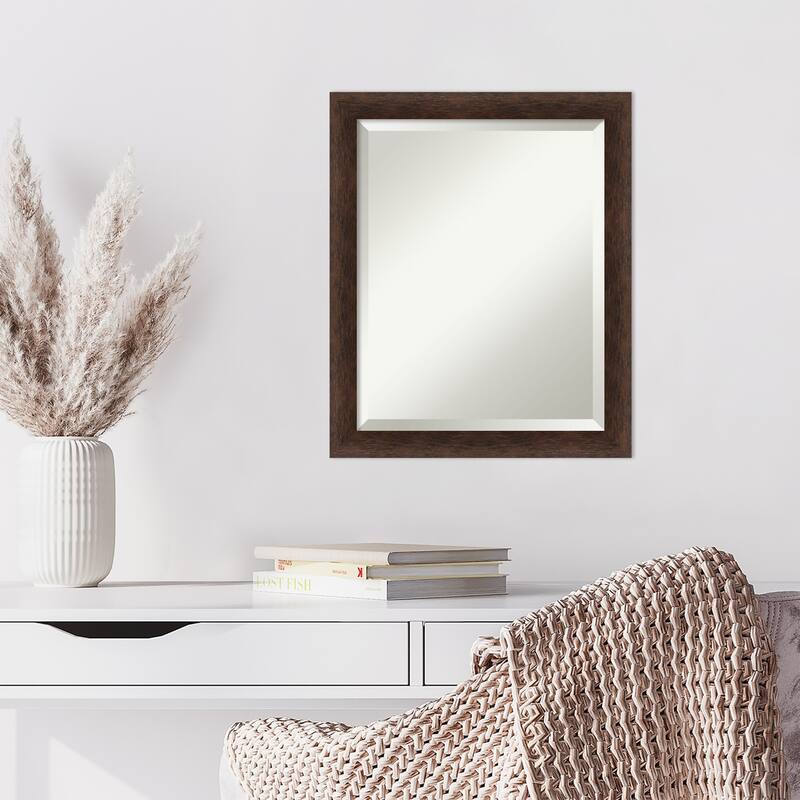 Warm Walnut Narrow Beveled Wood Framed Wall Mirror - Warm Walnut Narrow