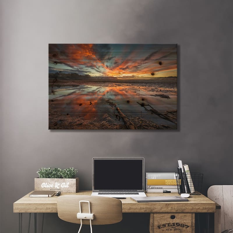 Fire In The Sky Print On Wood by Sergio Lanza - Multi-Color