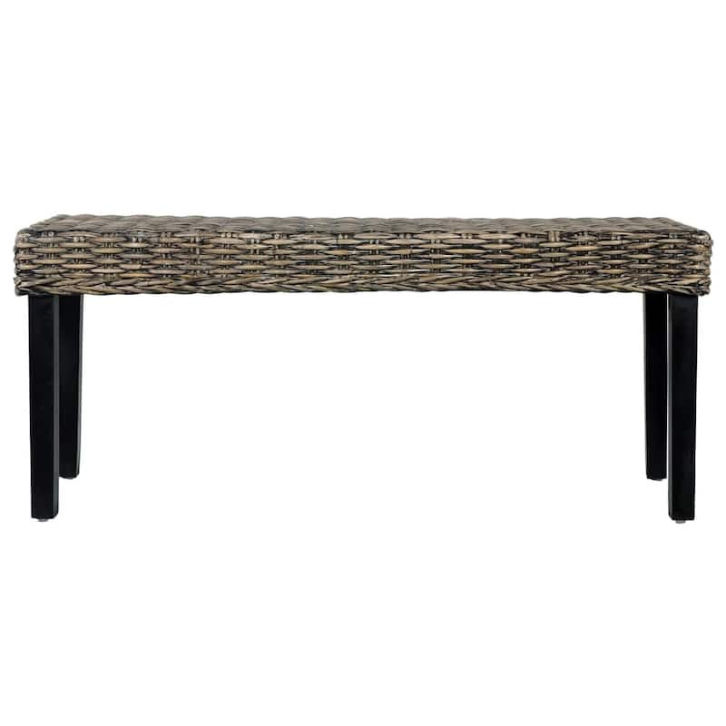 vidaXL Bench 43.3" Black Natural Kubu Rattan and Solid Mango Wood