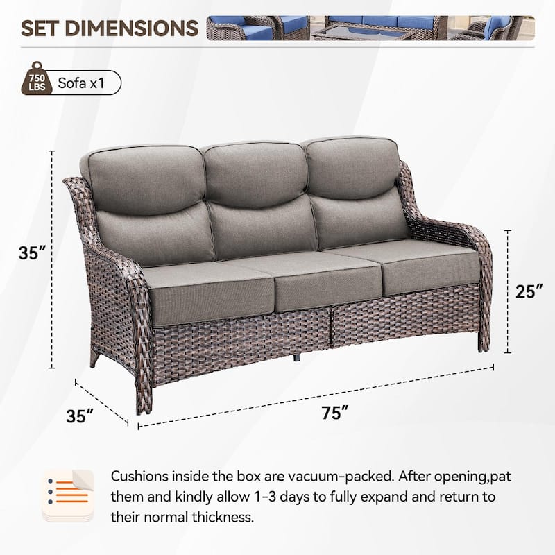 Outdoor Sofa PE Rattan Patio Sofa - 3-Seat Sofa