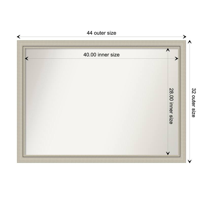Romano Silver Narrow Framed Non-Beveled Custom Wall Mirror, Bathroom Vanity Mirror - Outer Size: 43.75 x 31.75