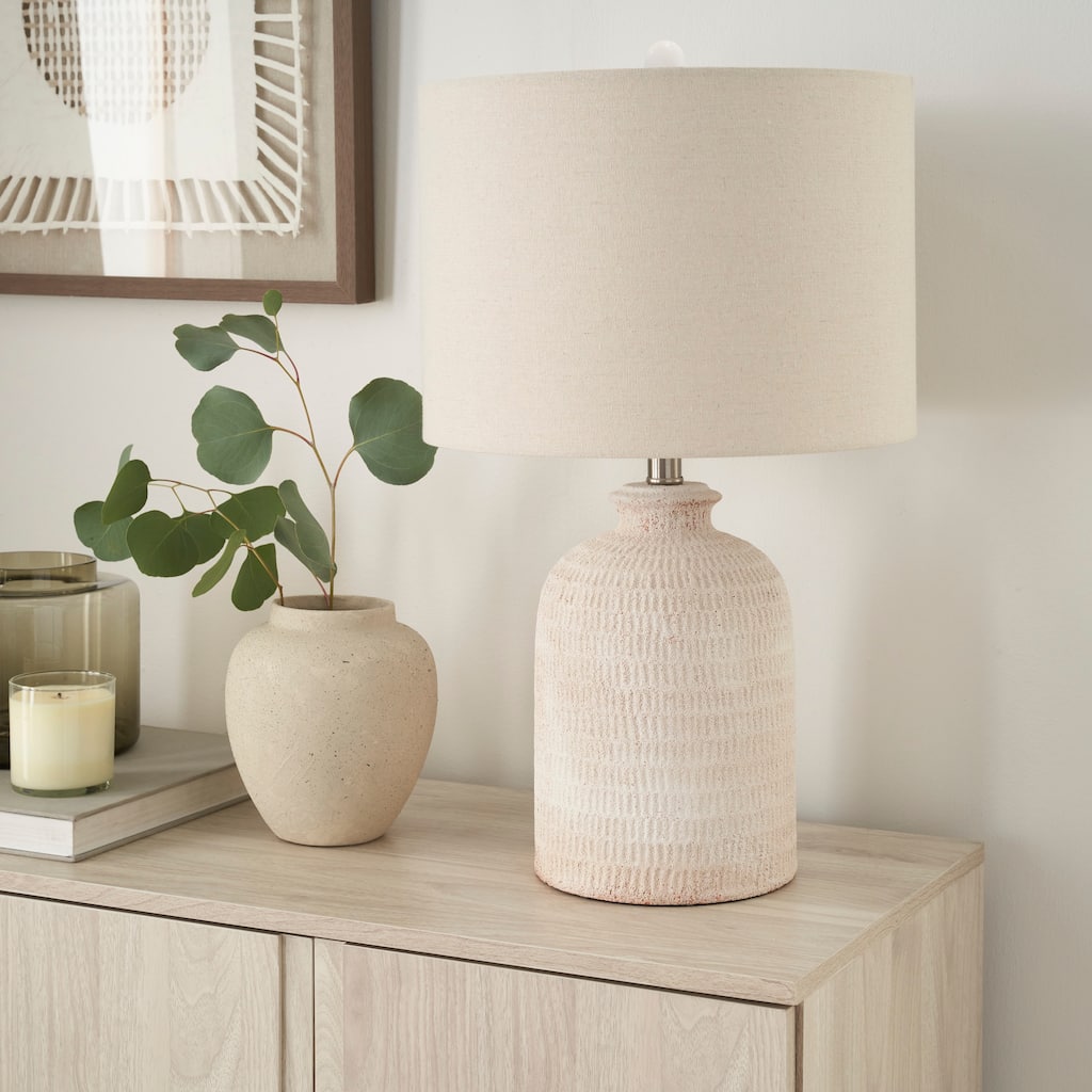 Nourison 24" White Terracotta Textured Farmhouse Table Lamp