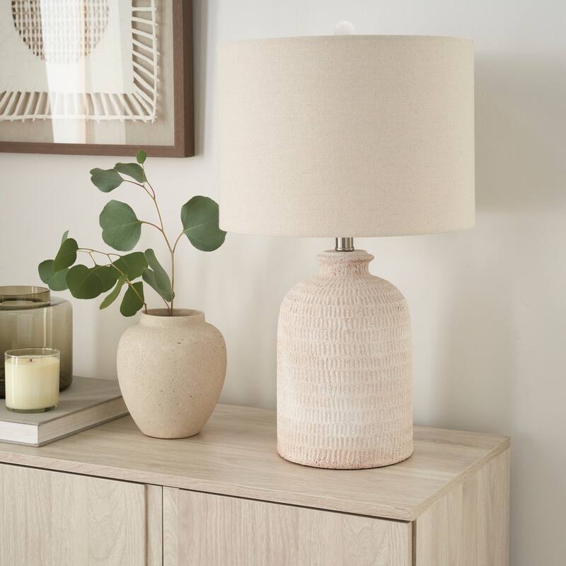 Nourison 24" White Terracotta Textured Farmhouse Table Lamp