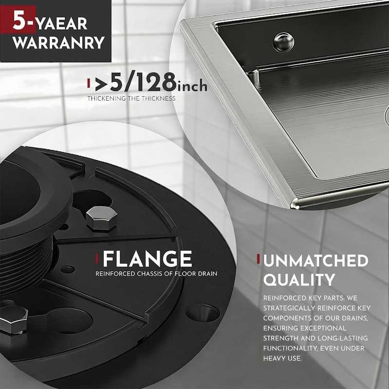 6-Inch Square Shower Floor Drain, Quadrato Pattern Grate - 6 inch