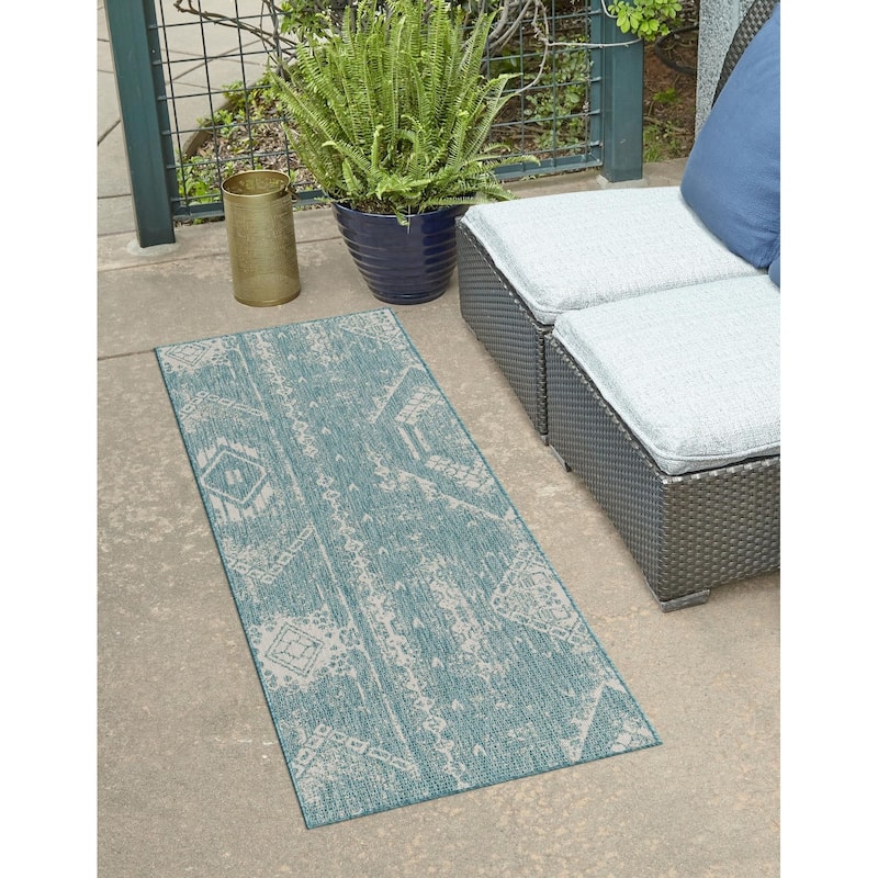Outdoor Ogooplario Collection Area Rug - Light Aqua - 3'3"x12'