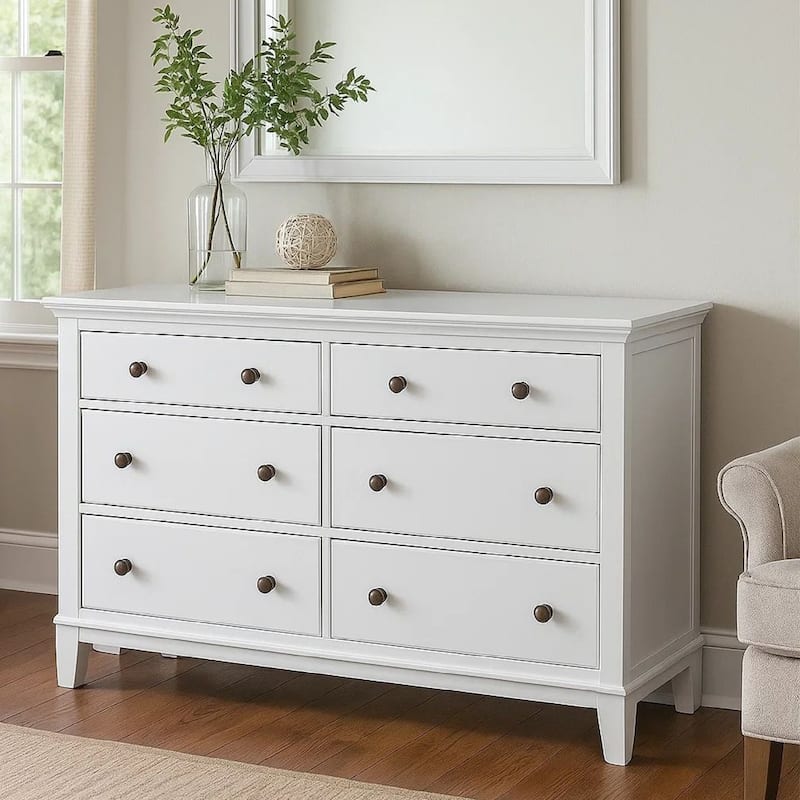 Limi 37 x 43 Dresser Mirror, Modern Wood Frame, White Brushed Finish