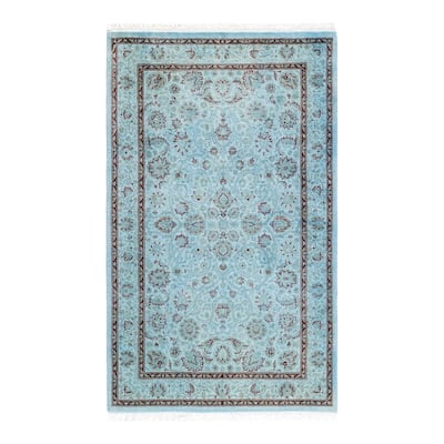Overton Hand Knotted Wool Vintage Inspired Modern Contemporary Overdyed Blue Area Rug - 3' 2" x 5' 4"