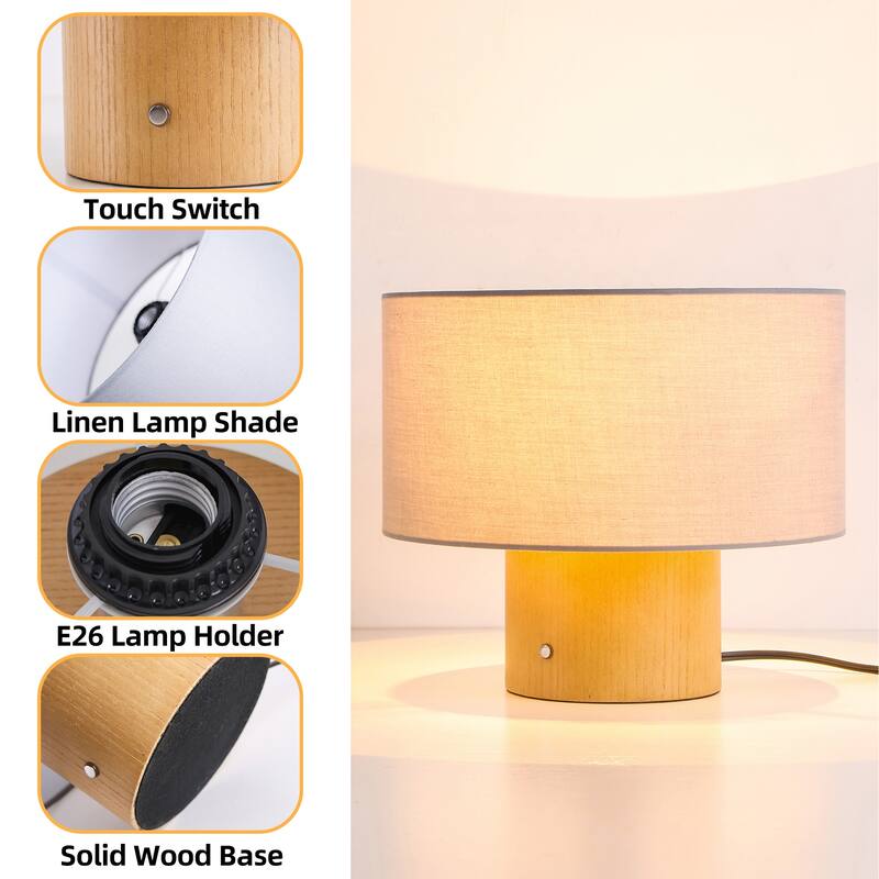 10 in. Modern Small Table Lamp with Corduroy Shade and Touch Switch for Kid Room, Living Room