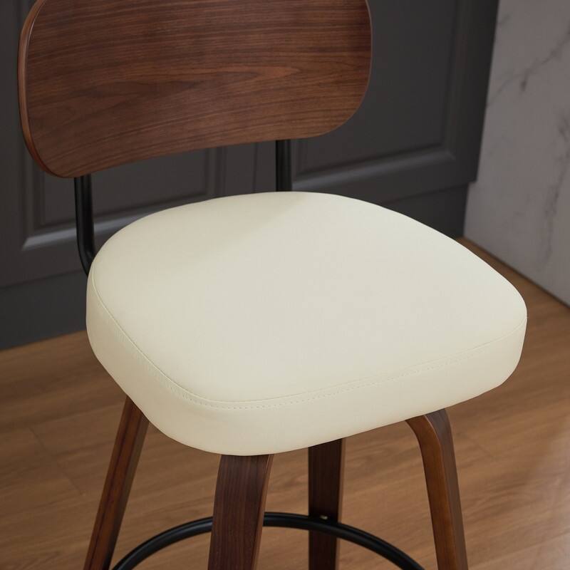 Swivel Bar Stools Set of 2, 26" Modern Faux Leather Counter Stools with Walnut Finish & 360 Degree Spin