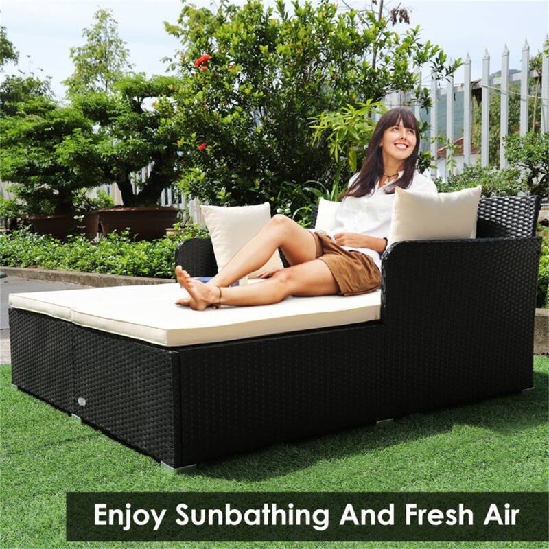 Outdoor Rattan Daybed with Cushions for Patio or Backyard - 61" x 52" x 27.5"