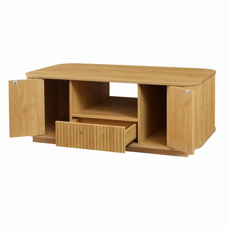 Modern 46.5" Oval Coffee Table with Storage Drawers and Unique Curved Design for Living Room Spaces