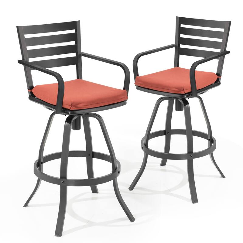 Outdoor Patio Swivel Aluminum Bar Stools Dining Chairs with Sunbrella Cushion - Red - 2-Piece