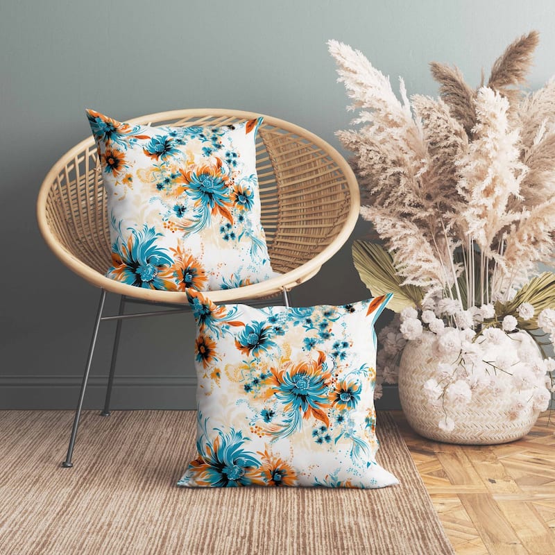 Delightful Wildflowers Faux Suede Reversible Throw Pillow White and Blue