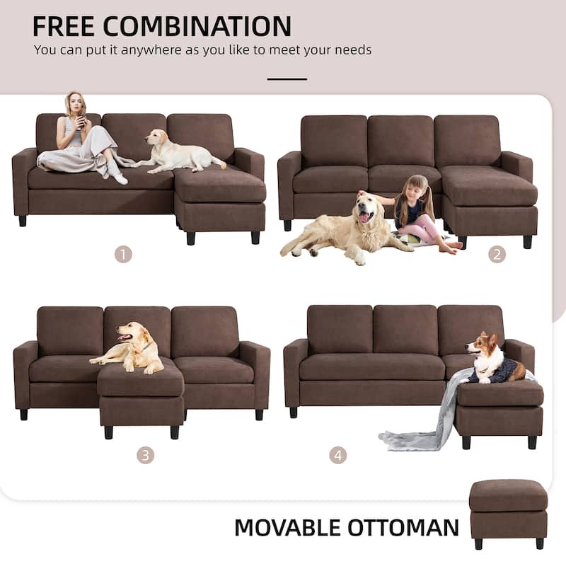 Futzca Modern L-shaped Convertible Sectional Sofa w/ Reversible Chaise