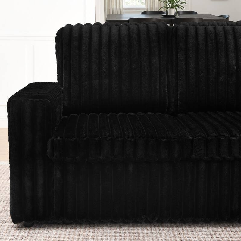114” Modern Corduroy Striped U-shaped Combination Sofa with Pull-out Bed and Storage Chaise