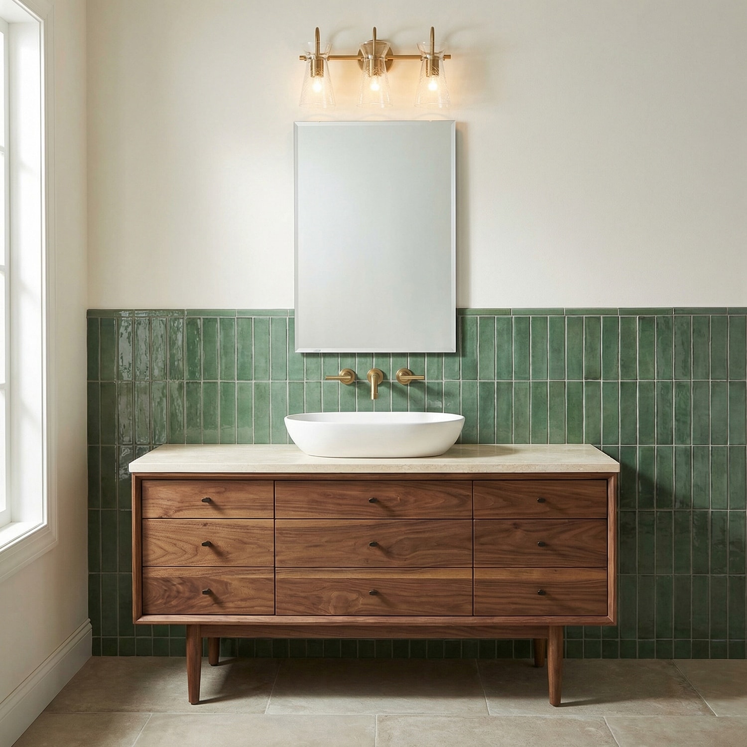 3-light 24-inch Bath/ Vanity Fixture w/ Clear Half-Crackle Tapered Glass