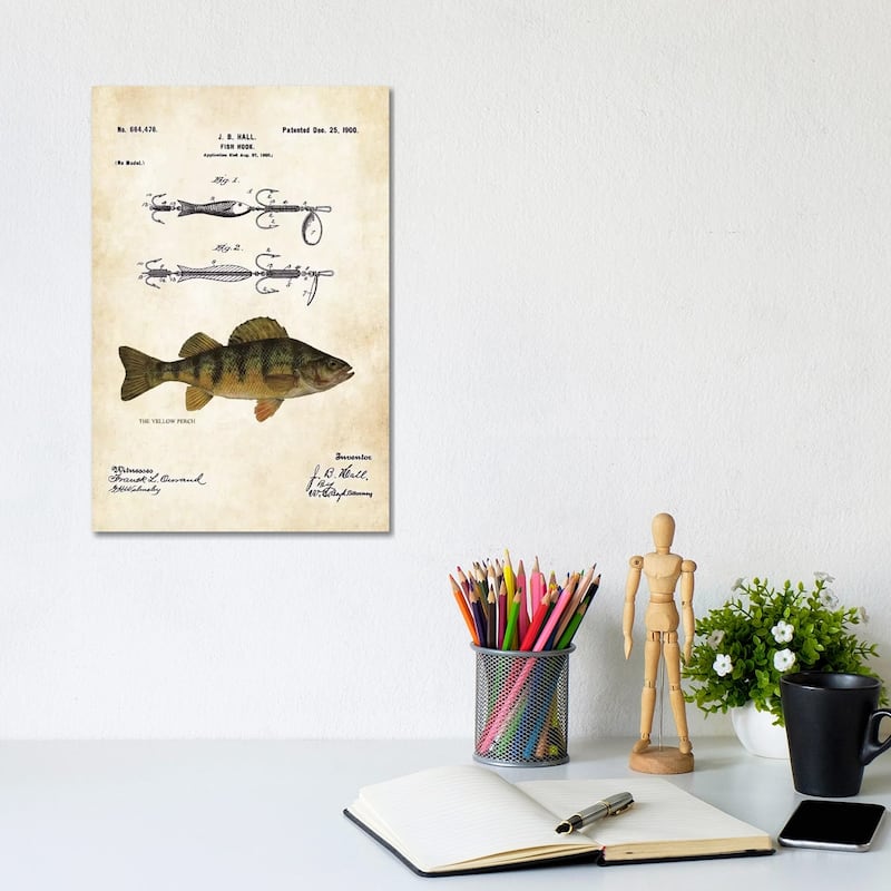 iCanvas "Yellow Perch Fishing Lure" by Patent77 Canvas Print - 12x8x0.75