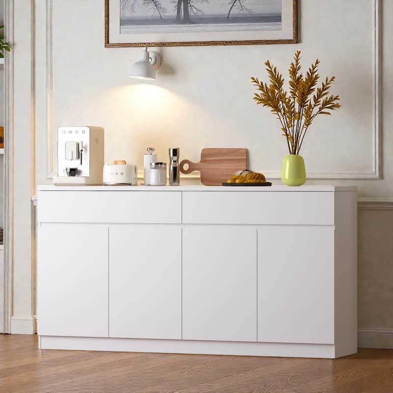 Large Sideboard Buffet Cabinet with Storage, Wood Kitchen Storage Cabinet with 2 Drawers and 4 Doors, Coffee Bar Table