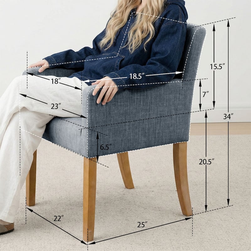 Linen Upholstered Armchair with Solid Wood Legs(Set of 4)