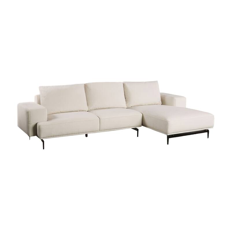 Aera Sectional Sofa w Right Chaise, White Wool, Black Metal, 119 Inch
